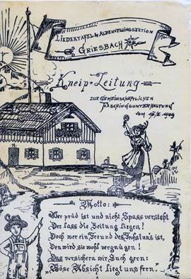  Gemeinsame Faschingszeitung von Liedertafel und Alpenverein aus dem Jahre 1909